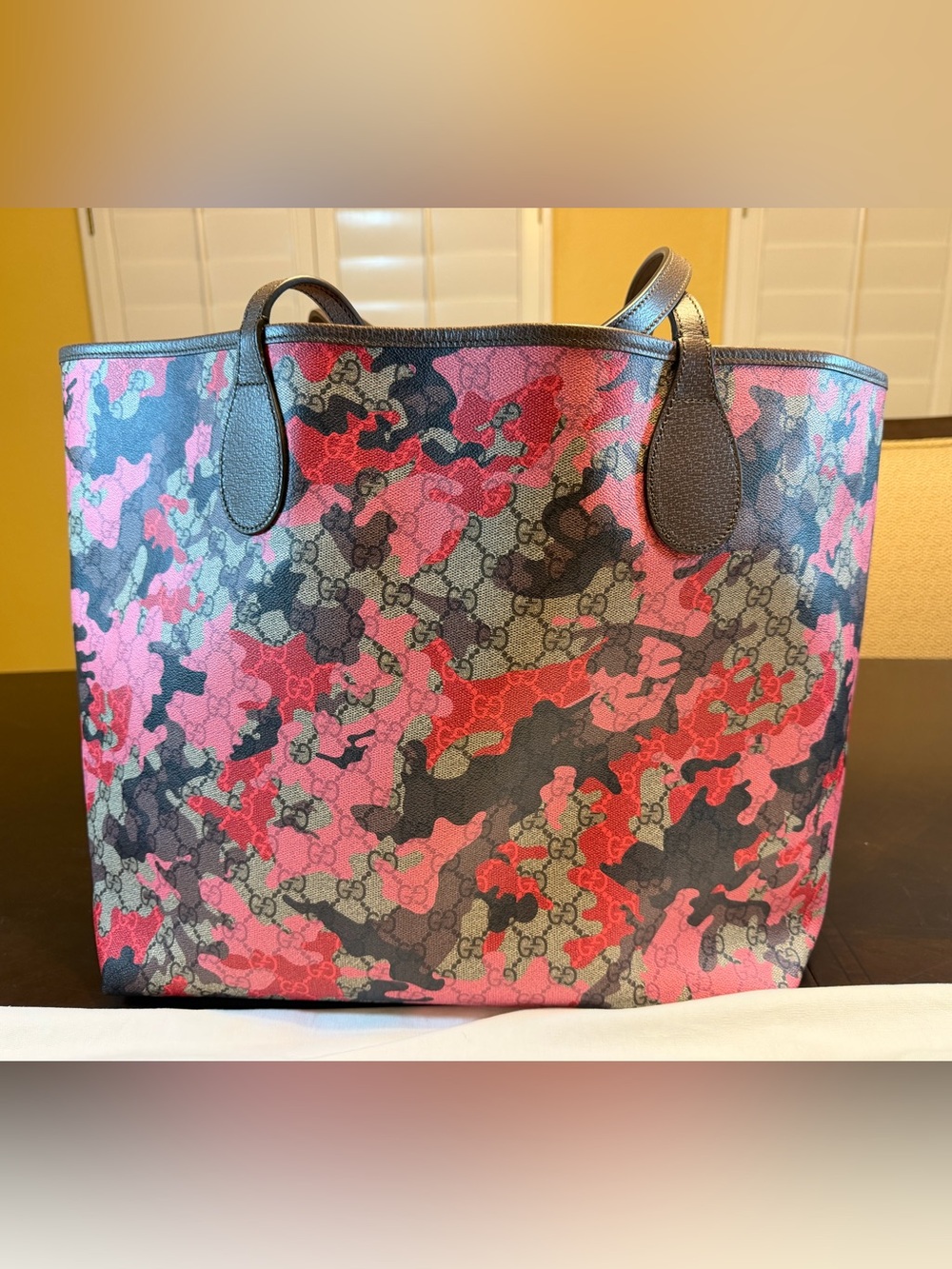 New Authentic Gucci GG Supreme Logo Floral Tote Large and Pouch Pink Brown - Picture 8 of 16
